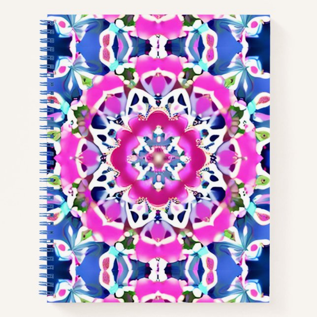 Tie Dye Mandala Pattern Denim Blue and Pin Journal (Front)