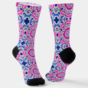 Tie Dye Mandala Pattern Denim Blue and Pink Socks