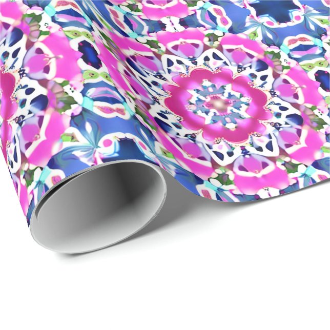 Tie Dye Mandala Pattern Denim Blue and Pink     Wrapping Paper (Roll Corner)