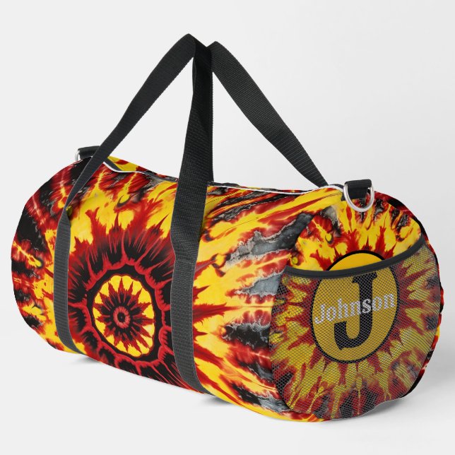 Tie Dye Mandala Pattern monogram personalised Duffle Bag (Right Corner)