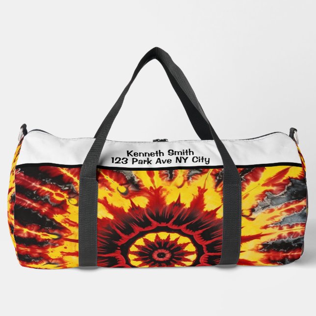 Tie Dye Mandala Pattern monogram personalised Duffle Bag (Front)