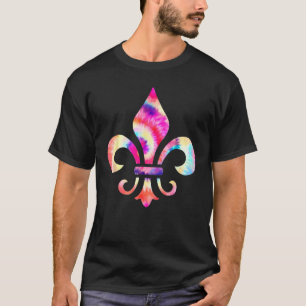 Tie Dye Mardi Gras Colours Fleur De Lys Symbol Out T-Shirt