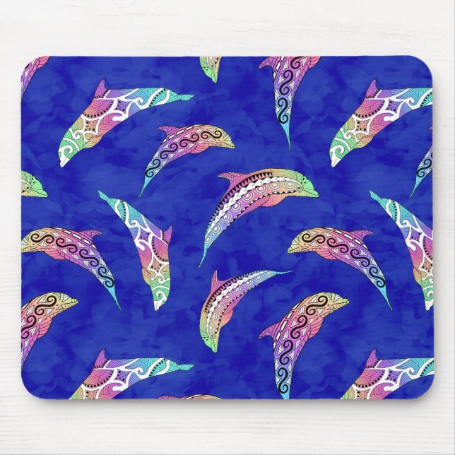 Tie Dye Marine Animals Dolphins Marlins Mouse Pad (Front)