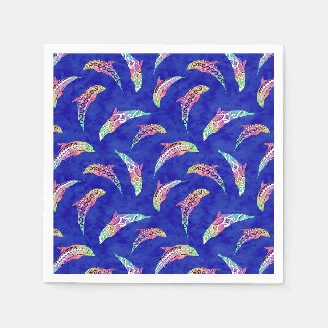 Tie Dye Marine Animals Dolphins Marlins Napkin (Front)