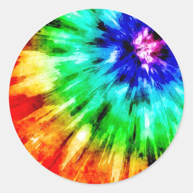 Tie Dye Meets Watercolor Classic Round Sticker (Front)