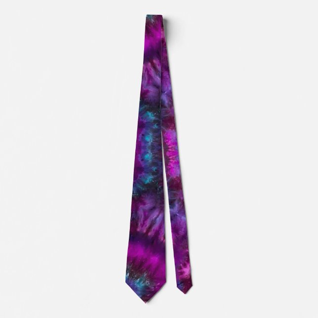 Tie-Dye Men's Tie in Purples, Blues, and Magenta (Front)