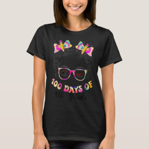 Tie Dye Messy Bun Hair 100th Day Of 4th Grade Scho T-Shirt