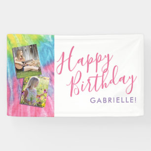 Tie Dye Modern Hippy Happy Birthday Photo Banner