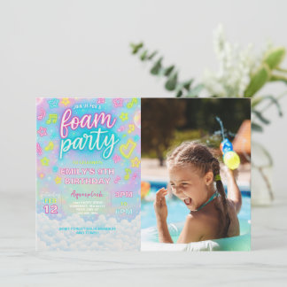 Tie Dye Neon Glow Foam Birthday Party Photo Invitation