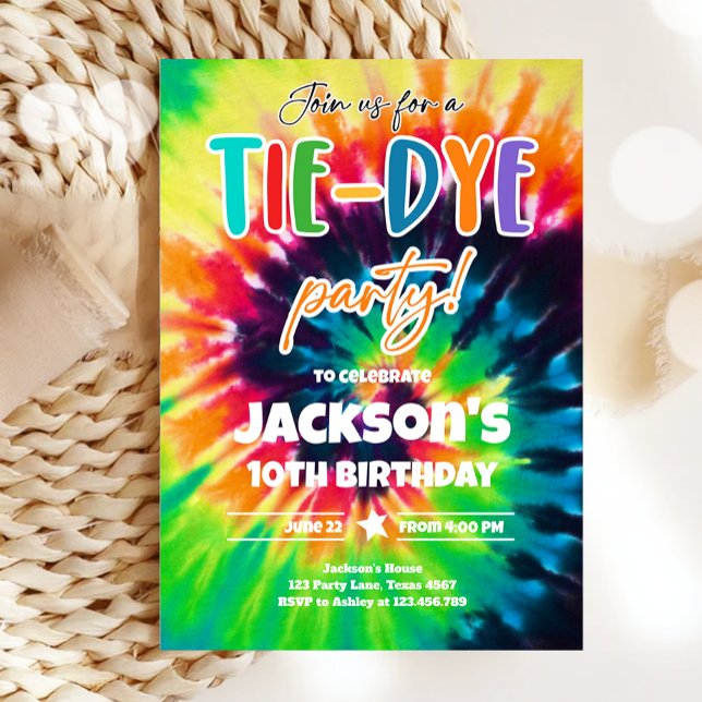 Tie Dye Party Hippy Bright Colours Boy Birthday Invitation (Creator Uploaded)