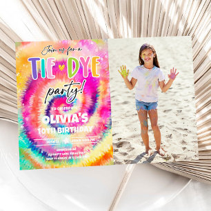 Tie Dye Party Hippy Bright Colours Girl Birthday Invitation