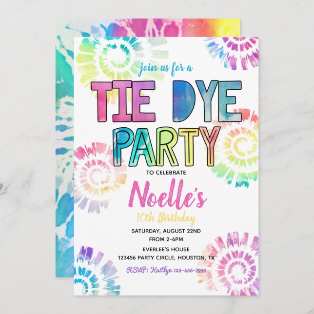 Tie Dye Party Invitation | Tie Dye Birthday (Front/Back)