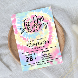 Tie Dye Party with Retro Pastel Colours Invitation