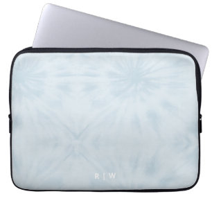 Tie Dye Pastel Blue Modern Stylish Monogram Laptop Sleeve