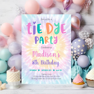 Tie Dye Pastel Boho Hippie Peace Love Birthday Invitation