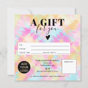 Tie dye pastel boho square gift certificate logo