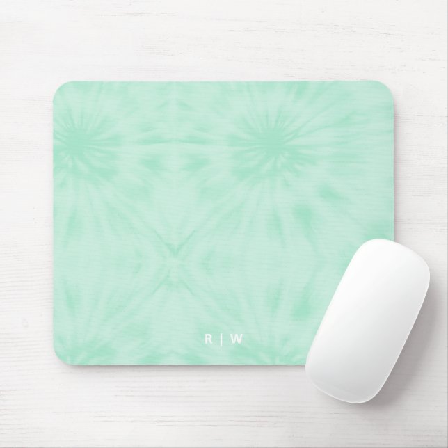 Tie Dye | Pastel Mint Green Monogram Mouse Pad (With Mouse)