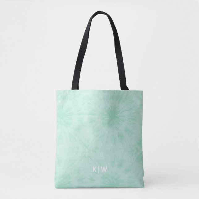 Tie Dye | Pastel Mint Green Monogram Tote Bag (Front)