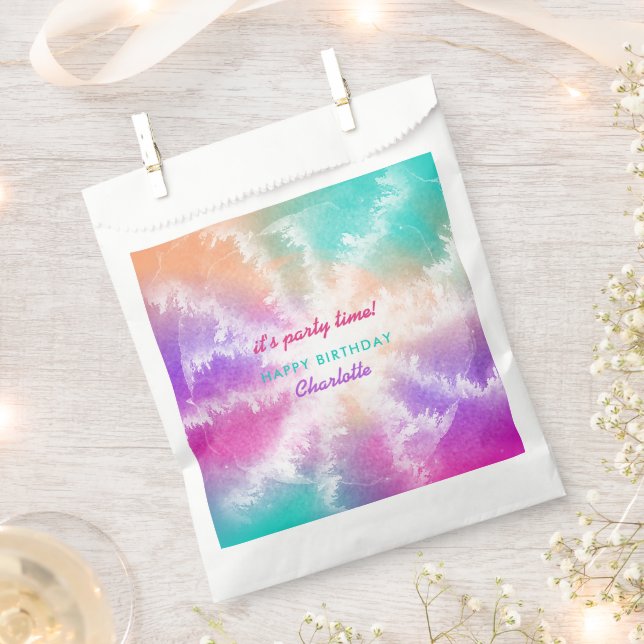 Tie Dye Pastel Pink Orange Teal Purple Birthday Favour Bags (Clipped)