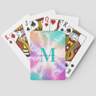 Tie Dye Pastel Pink Orange Teal Purple Monogram Playing Cards