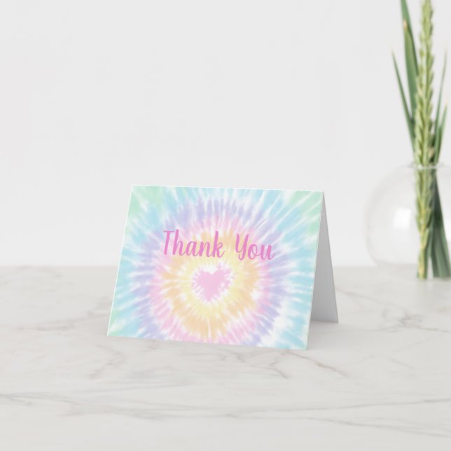 Tie Dye Pastel Rainbow Boho Hippie Thank You Card (Front)
