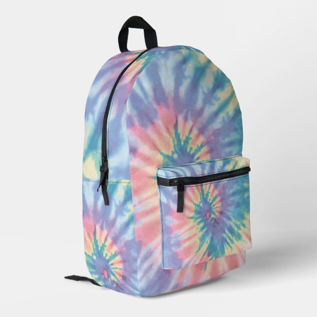 Tie Dye Pastel Summer Spiral Tie Dye Rainbow Printed Backpack (Back Corner Left)