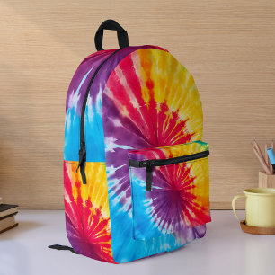 Tie Dye Pattern Blue Red Yellow Printed Backpack