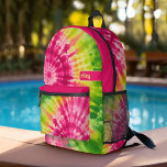 Tie Dye Pattern Green Red - custom name Printed Backpack<br><div class="desc">A bold, colourful design with colourful shades of red and green with a fun colour block to add your name or any text. The crazy tie dye pattern has a variety of colours. You can add a name, monogram or other custom text. If you need to move the art around,...</div>