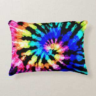Tie dye pattern. Hand drawn rainbow shibori. Ink t Decorative Cushion
