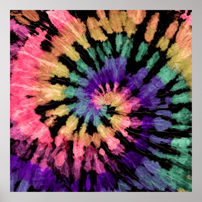 Tie dye pattern. Hand drawn rainbow shibori. Ink t Poster (Front)