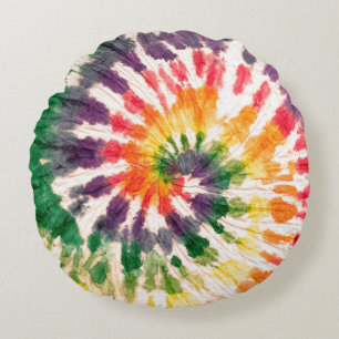 Tie dye pattern. Hand drawn rainbow shibori. Ink t Round Cushion
