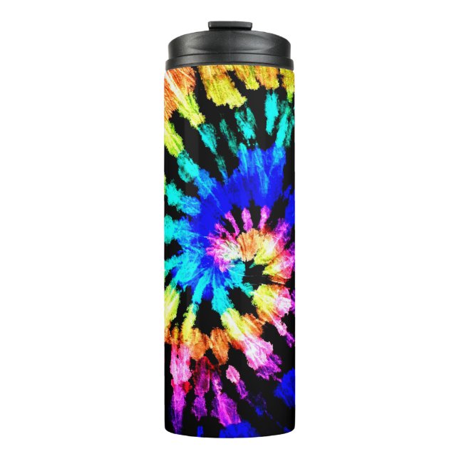 Tie dye pattern. Hand drawn rainbow shibori. Ink t Thermal Tumbler (Front)