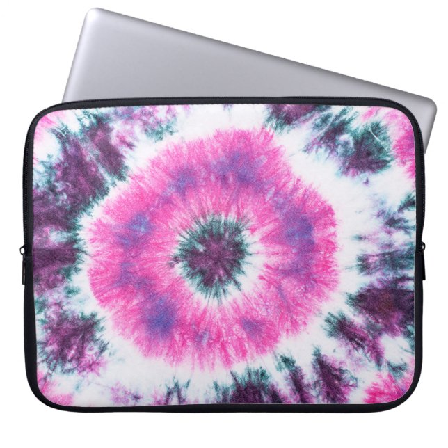 tie dye pattern hand dyed on cotton fabric abstrac laptop sleeve (Front)