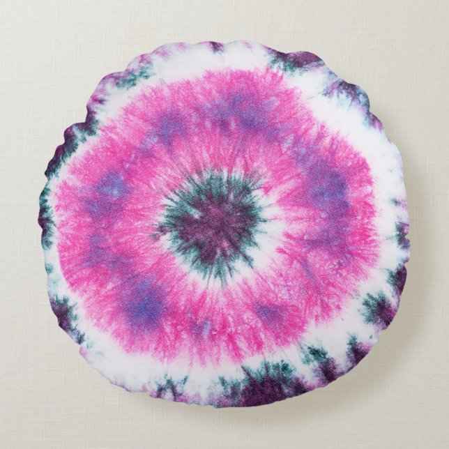 tie dye pattern hand dyed on cotton fabric abstrac round cushion (Front)