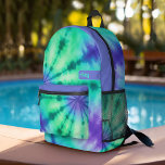 Tie Dye Pattern Seafoam Turquoise - custom name Printed Backpack<br><div class="desc">A bold, colourful design with colourful shades of pastel greens and a purple aqua with a fun colour block to add your name or any text. The crazy tie dye pattern has a variety of colours. You can add a name, monogram or other custom text. If you need to move...</div>