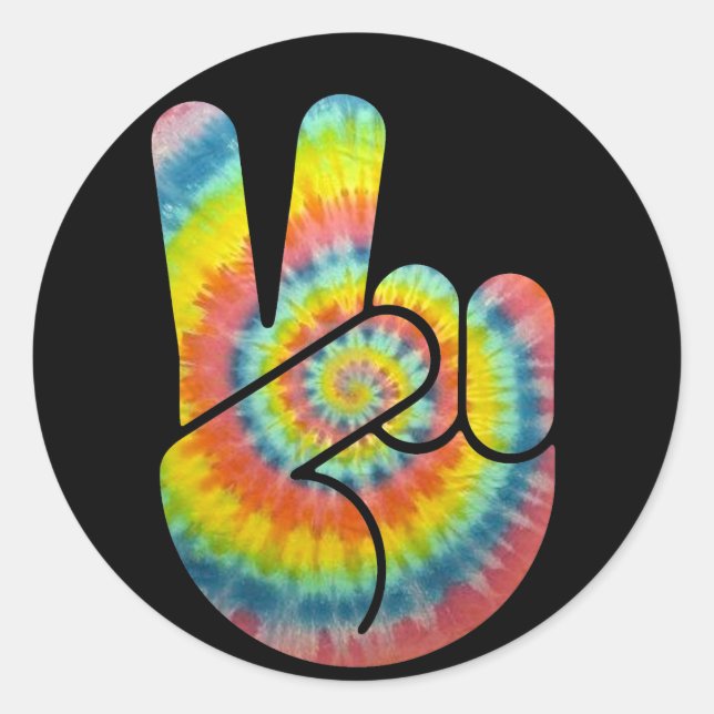 Tie Dye Peace Hand Classic Round Sticker (Front)
