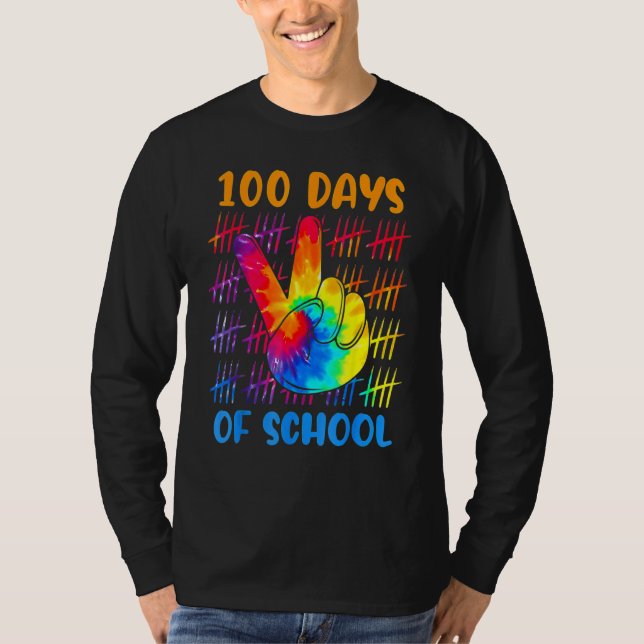 Tie dye peace hand sign 100 days of school 100th d T-Shirt (Front)