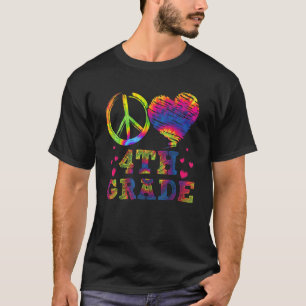 Tie Dye Peace Love 4th Grade Teacher Student Back  T-Shirt
