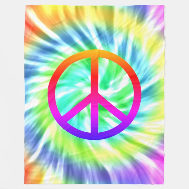 Tie Dye Peace Sign Design Fleece Blanket (Front)