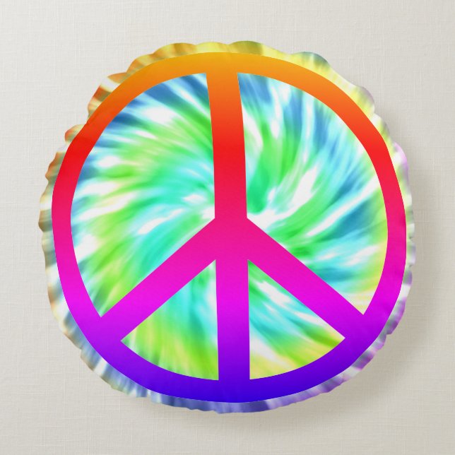 Tie Dye Peace Sign Design Round Pillow (Front)