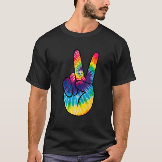 Tie Dye Peace Sign Hand  Hippies V   1 T-Shirt (Front)