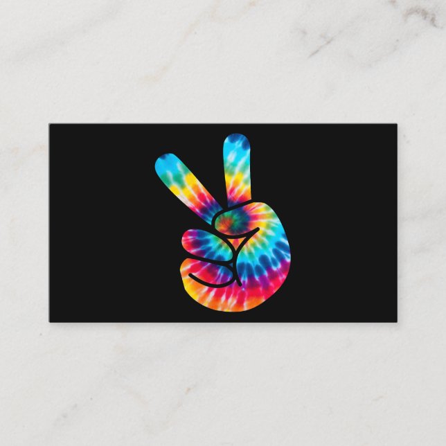 Tie Dye Peace Sign Hand V Hand Sign 60s 70s Hippie Business Card (Front)