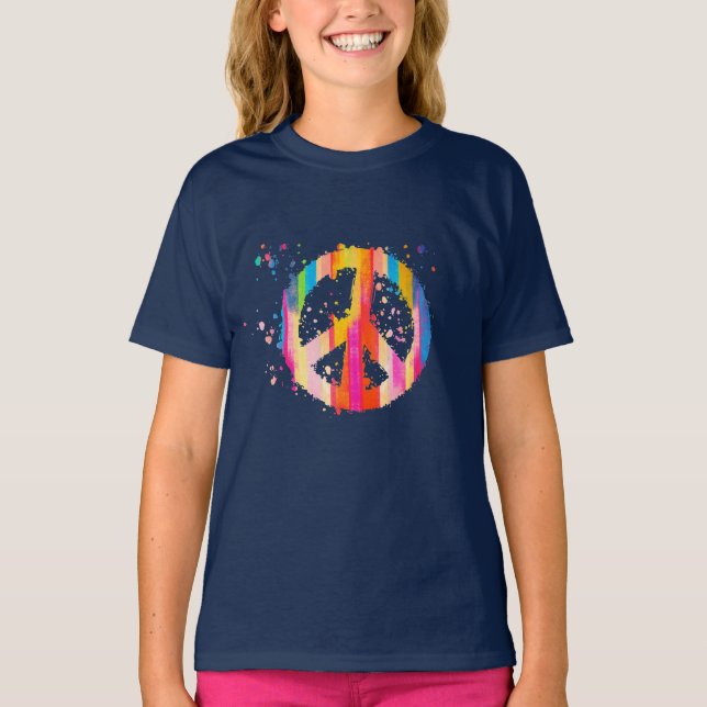 Tie-Dye Peace Sign Hippie Bohemian Festival Symbol T-Shirt (Front)