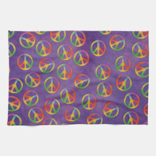 Tie Dye Peace Signs On Purple Tea Towel