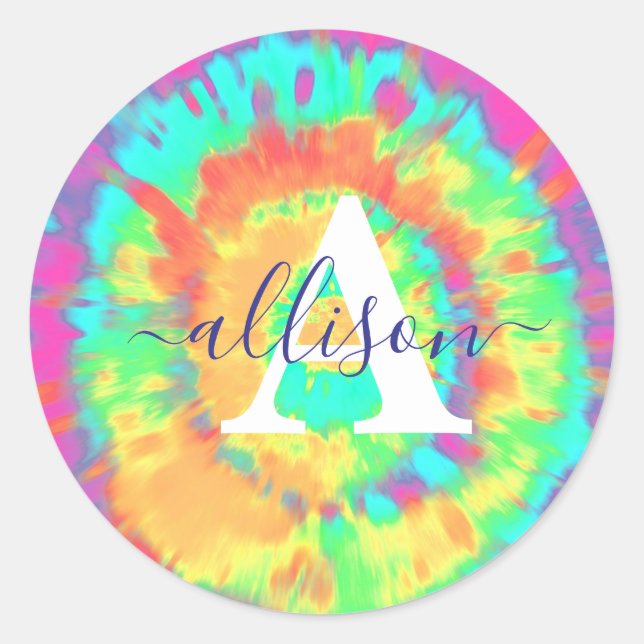 Tie dye personalised  classic round sticker (Front)