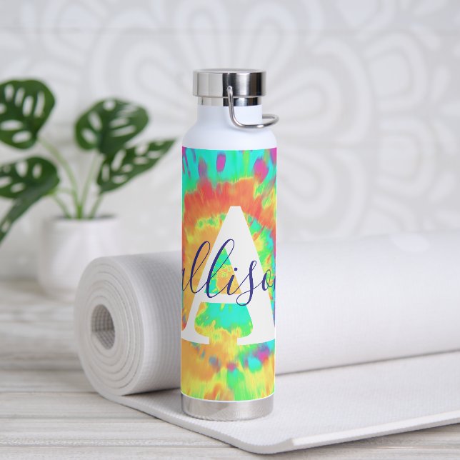 Tie dye personalised  water bottle (Yoga)