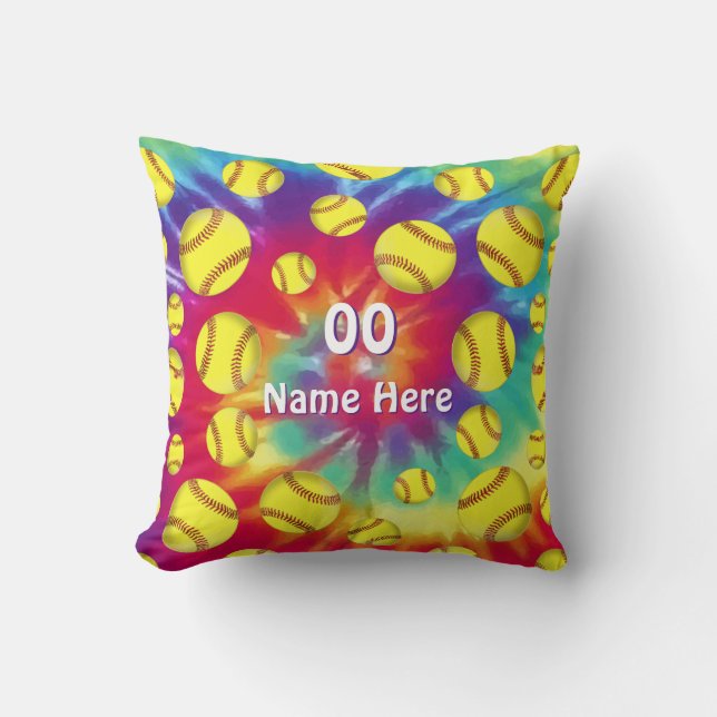 Tie Dye Personalized Softball Gifts for Christmas Cushion (Front)