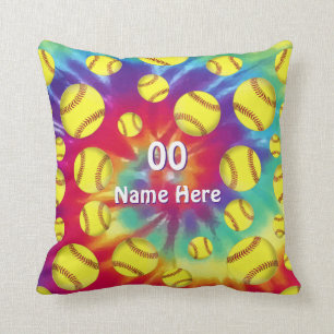 Tie Dye Personalized Softball Gifts for Christmas Cushion