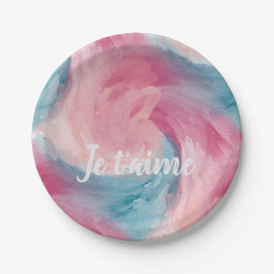 Tie-Dye Pink and Blue Painterly Watercolor in Love Paper Plate
