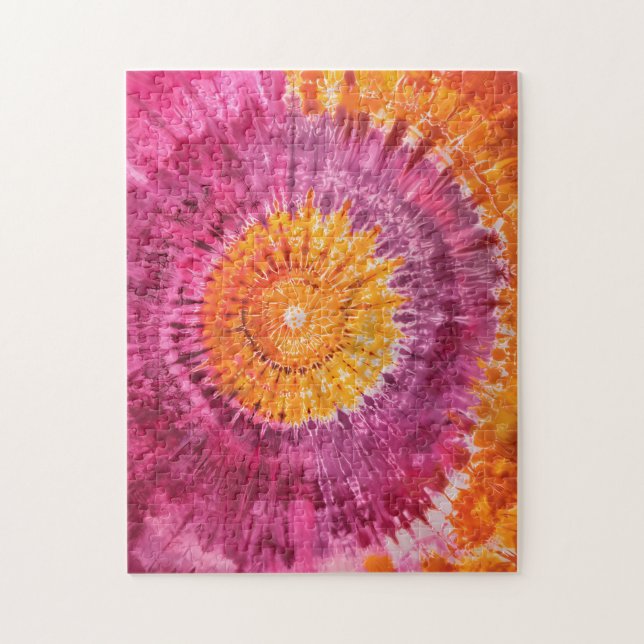 Tie-Dye Pink and Orange Swirl Jigsaw Puzzle (Vertical)